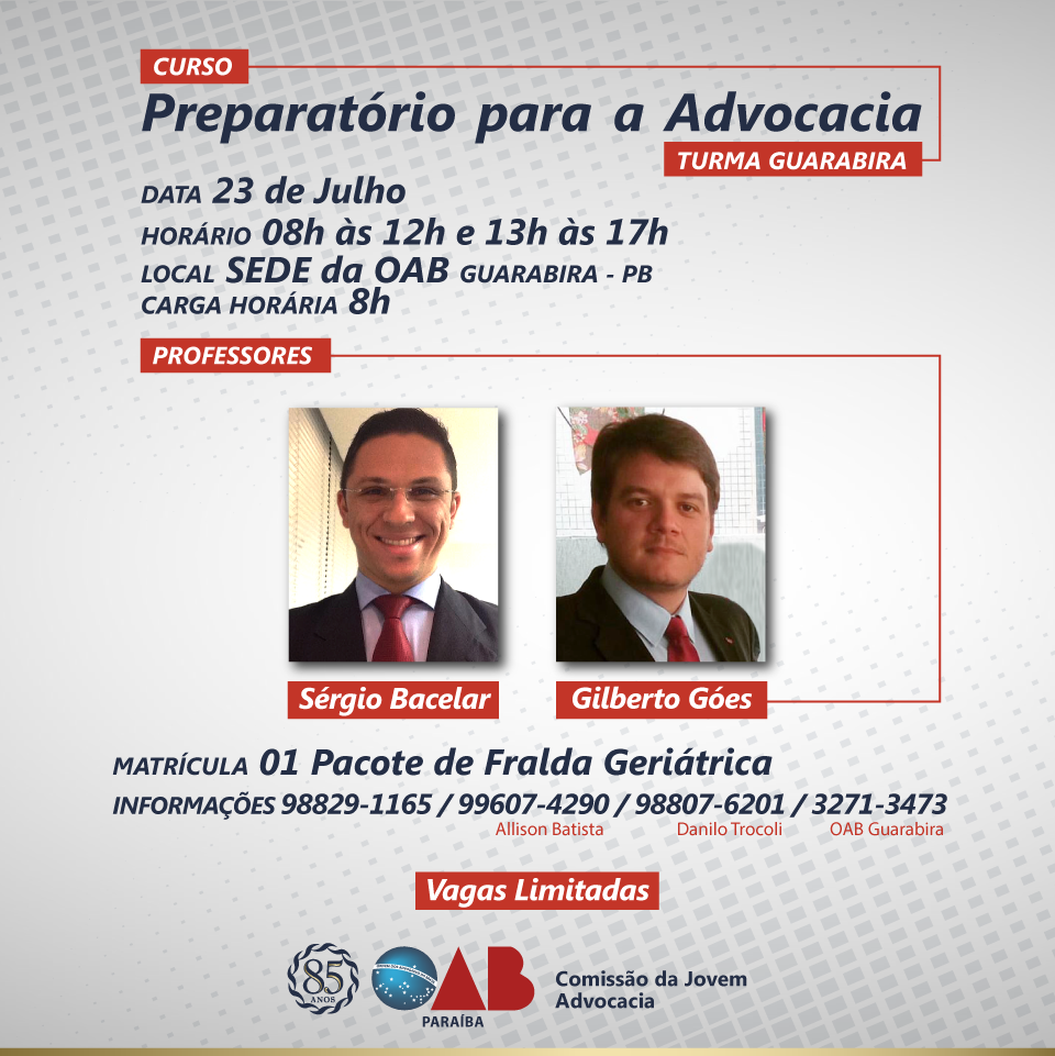 Subseção de Guarabira sediará turma do Curso Preparatório para a Advocacia