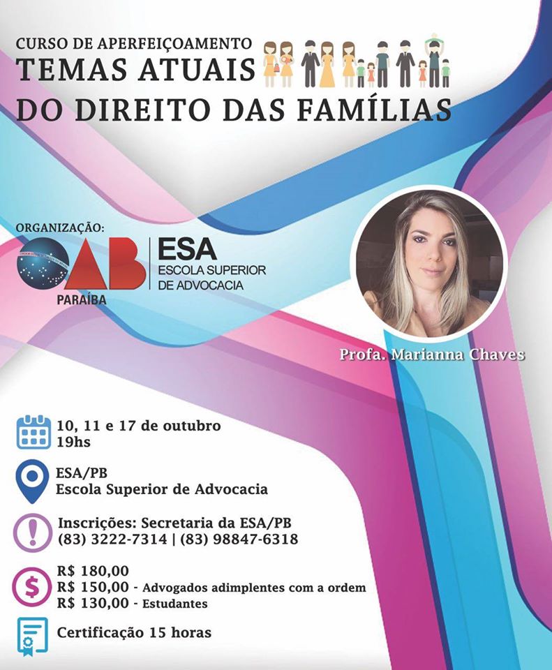 ESA-PB irá realizar Curso de Aperfeiçoamento dos Temas Atuais do Direito das Famílias”; participe