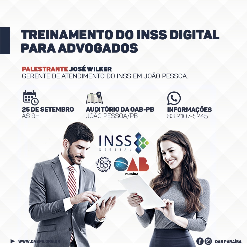 OAB-PB realizará treinamento do INSS Digital nesta segunda; participe