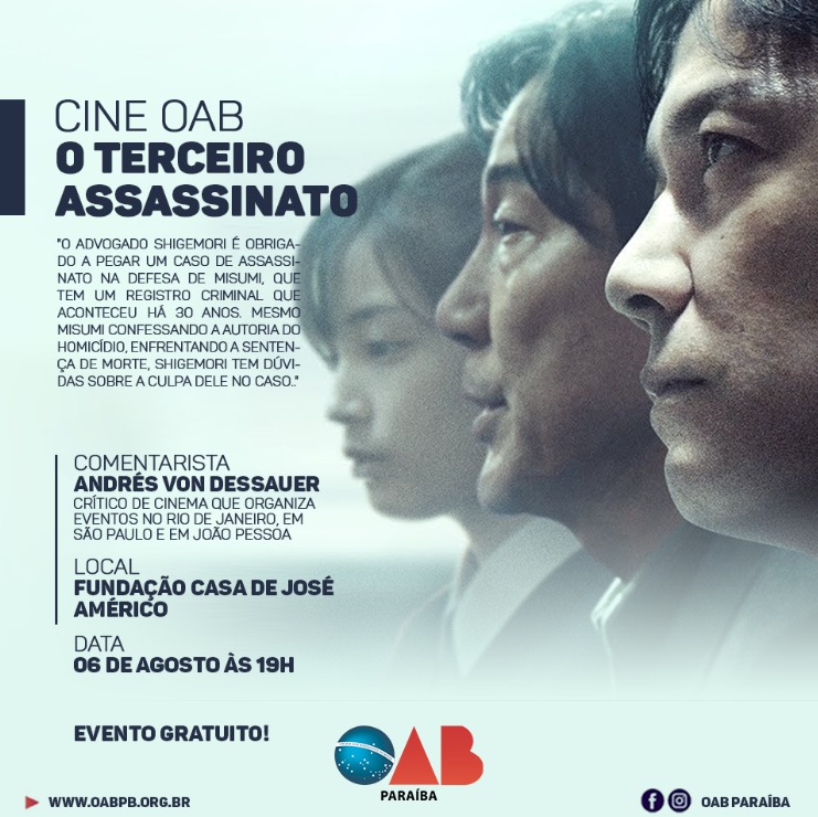 Projeto Cine OAB exibe na próxima segunda, O Terceiro Assassinato; entrada é gratuita