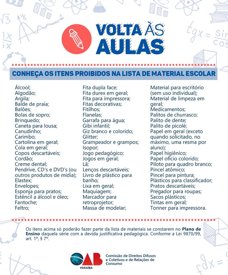 Comissão de Direito do Consumidor divulga lista de materiais escolares que não podem ser cobrados dos pais