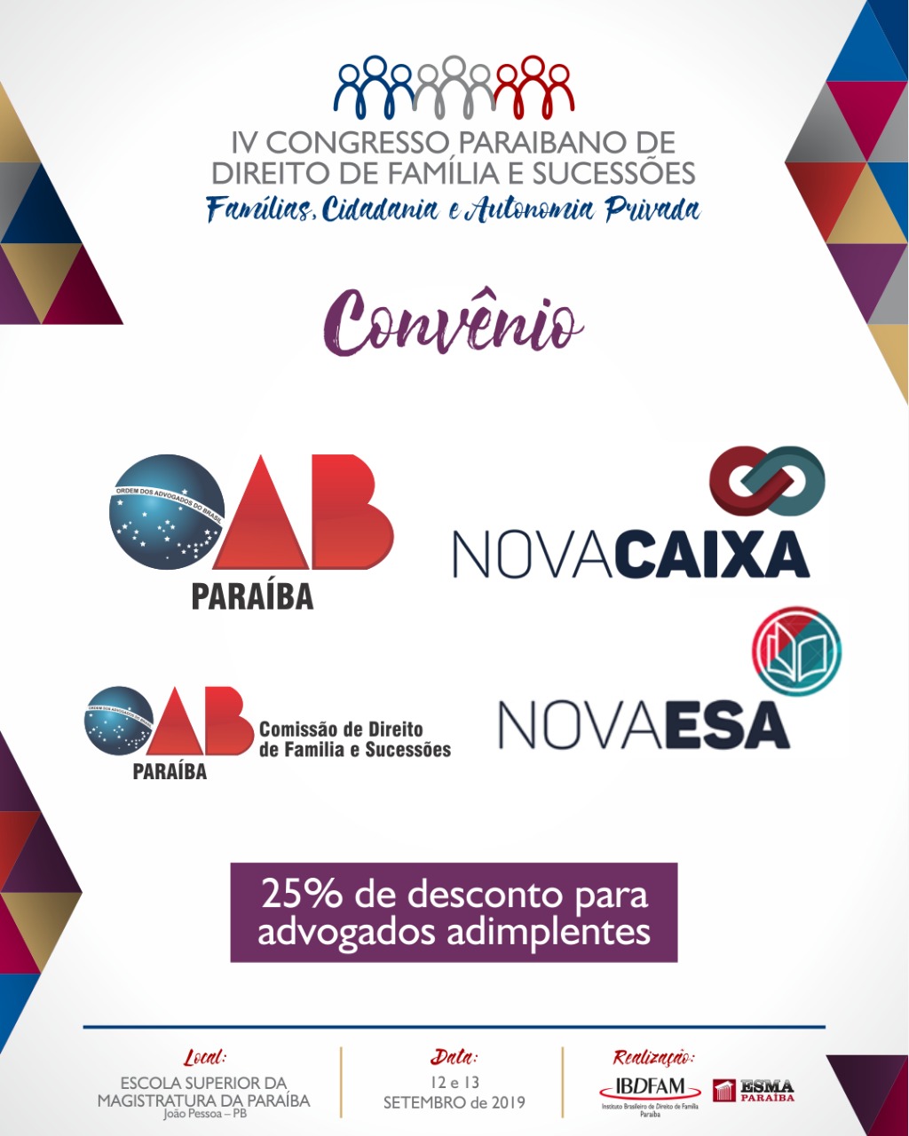 OAB-PB firma convênio com o IBDFAM e advogados terão desconto no IV Congresso Paraibano de Direito de Família e Sucessões