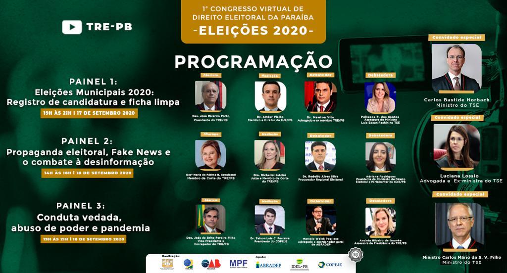 OAB-PB apoia I Congresso Virtual de Direito Eleitoral da Paraíba: Eleições 2020 promovido pelo TRE